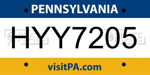 HYY7205 Pennsylvania License Plate