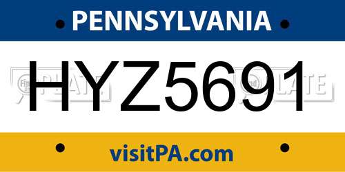 HYZ5691 Pennsylvania License Plate