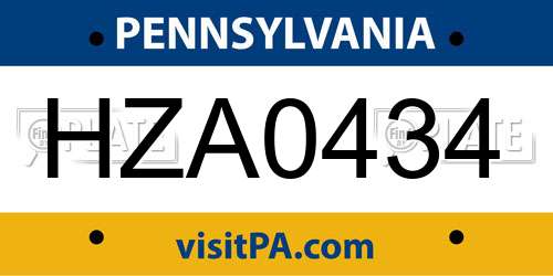 HZA0434 Pennsylvania License Plate