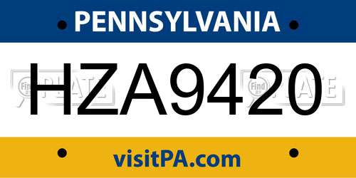 HZA9420 Pennsylvania License Plate