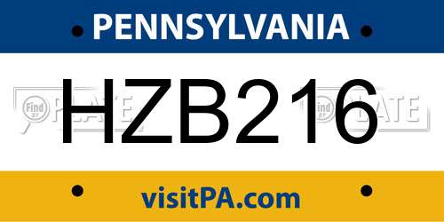 HZB216 Pennsylvania License Plate