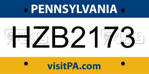 HZB2173 Pennsylvania License Plate