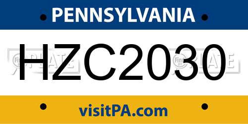 HZC2030 Pennsylvania License Plate