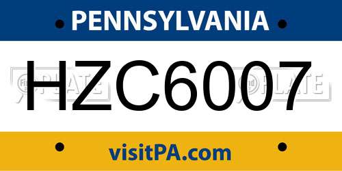 HZC6007 Pennsylvania License Plate