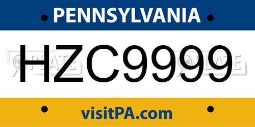 HZC9999 Pennsylvania License Plate