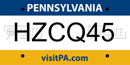 HZCQ45 Pennsylvania License Plate