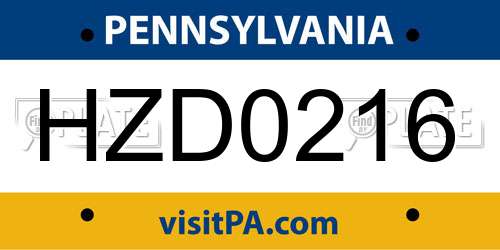 HZD0216 Pennsylvania License Plate