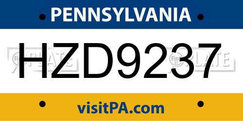 HZD9237 Pennsylvania License Plate