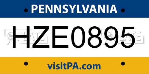 HZE0895 Pennsylvania License Plate