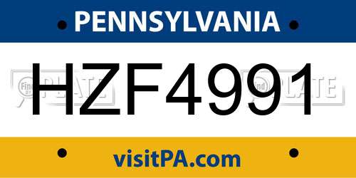 HZF4991 Pennsylvania License Plate