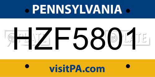 HZF5801 Pennsylvania License Plate
