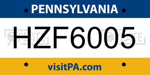 HZF6005 Pennsylvania License Plate