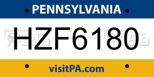 HZF6180 Pennsylvania License Plate