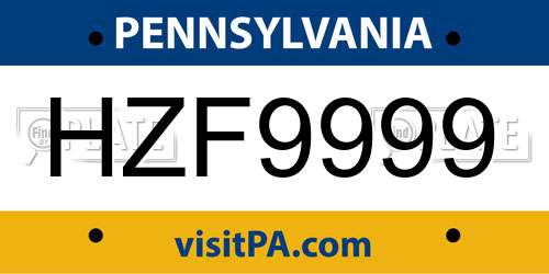 HZF9999 Pennsylvania License Plate