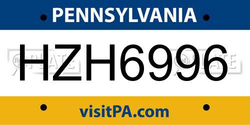 HZH6996 Pennsylvania License Plate