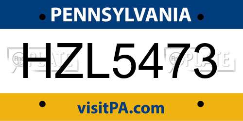HZL5473 Pennsylvania License Plate