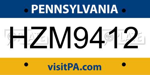 HZM9412 Pennsylvania License Plate