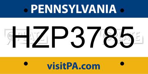 HZP3785 Pennsylvania License Plate