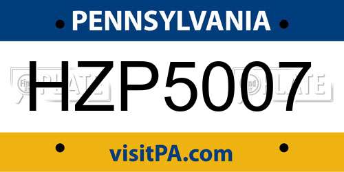 HZP5007 Pennsylvania License Plate