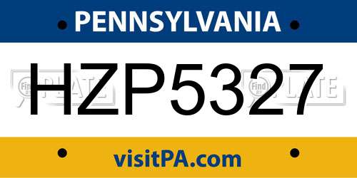 HZP5327 Pennsylvania License Plate