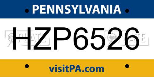 HZP6526 Pennsylvania License Plate