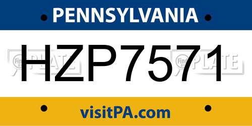 HZP7571 Pennsylvania License Plate