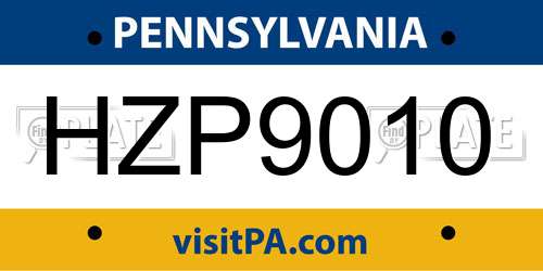 HZP9010 Pennsylvania License Plate