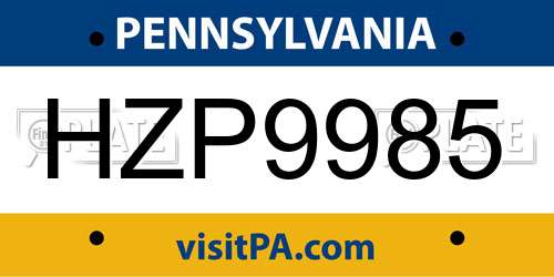 HZP9985 Pennsylvania License Plate