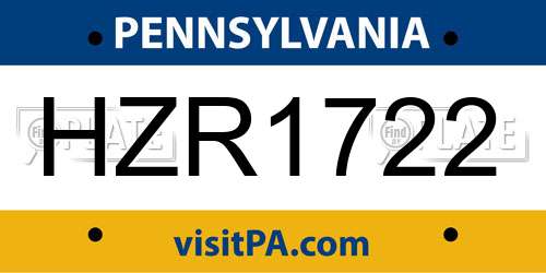 HZR1722 Pennsylvania License Plate