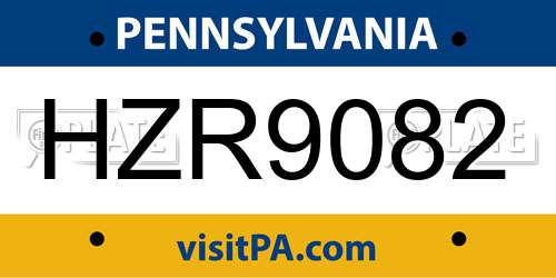 HZR9082 Pennsylvania License Plate