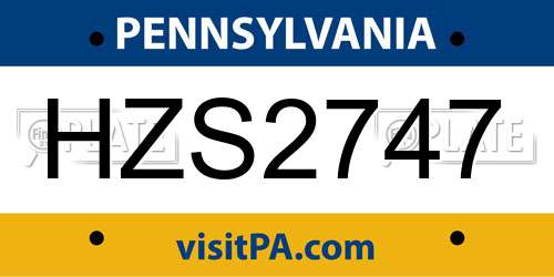 HZS2747 Pennsylvania License Plate