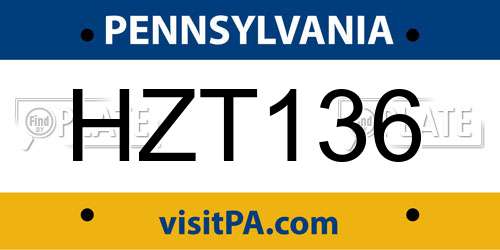 HZT136 Pennsylvania License Plate