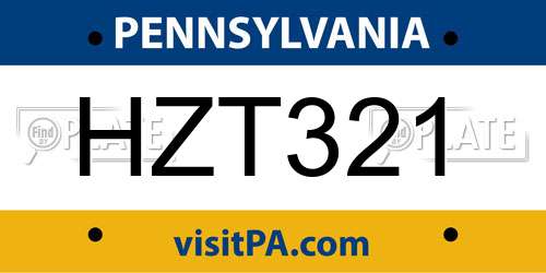 HZT321 Pennsylvania License Plate
