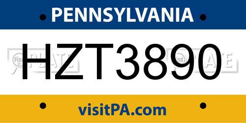 HZT3890 Pennsylvania License Plate