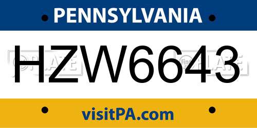 HZW6643 Pennsylvania License Plate