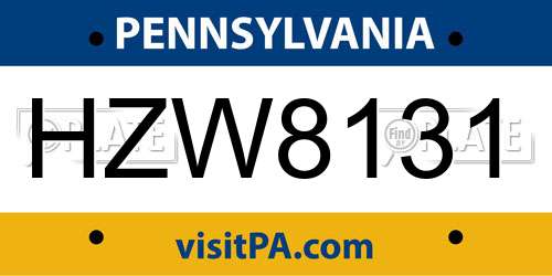 HZW8131 Pennsylvania License Plate