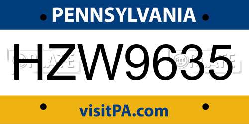 HZW9635 Pennsylvania License Plate
