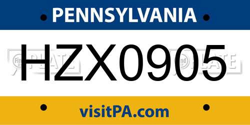 HZX0905 Pennsylvania License Plate