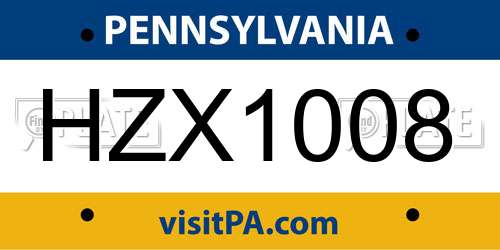 HZX1008 Pennsylvania License Plate