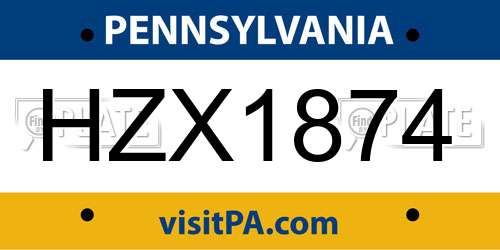 HZX1874 Pennsylvania License Plate