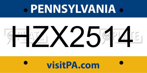 HZX2514 Pennsylvania License Plate