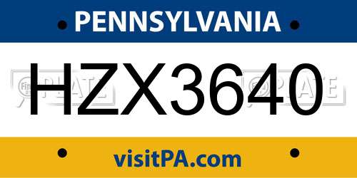 HZX3640 Pennsylvania License Plate