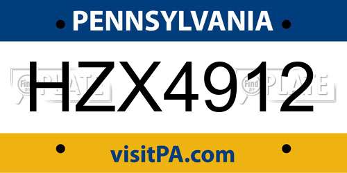 HZX4912 Pennsylvania License Plate