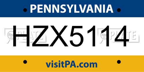 HZX5114 Pennsylvania License Plate