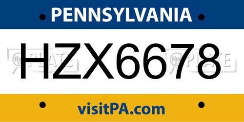 HZX6678 Pennsylvania License Plate
