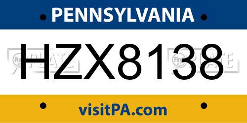 HZX8138 Pennsylvania License Plate