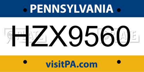 HZX9560 Pennsylvania License Plate