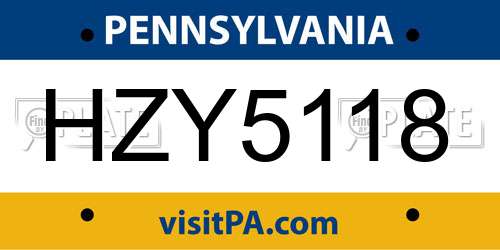HZY5118 Pennsylvania License Plate
