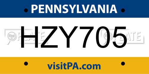 HZY705 Pennsylvania License Plate