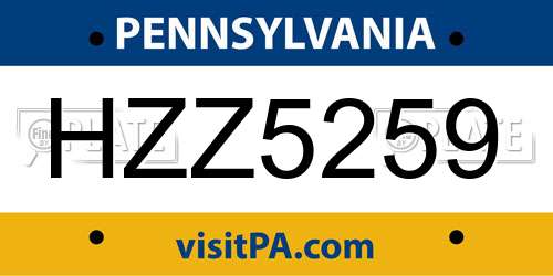 HZZ5259 Pennsylvania License Plate